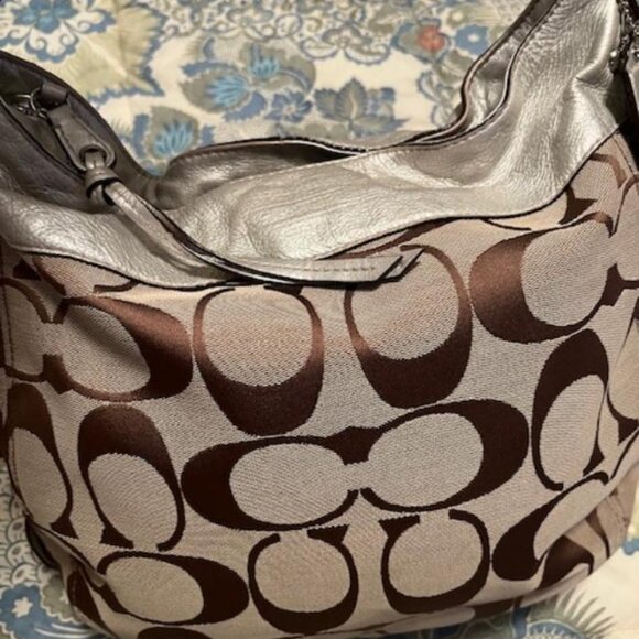 Coach Signature Jacquard Hobo in Brown and Silver - Picture 3 of 11